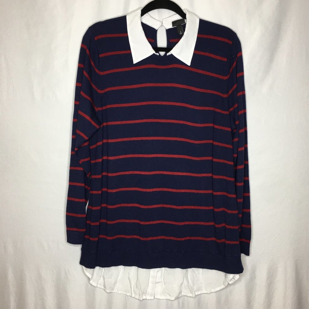 Torrid stripe 2fer pullover sweater navy red R18